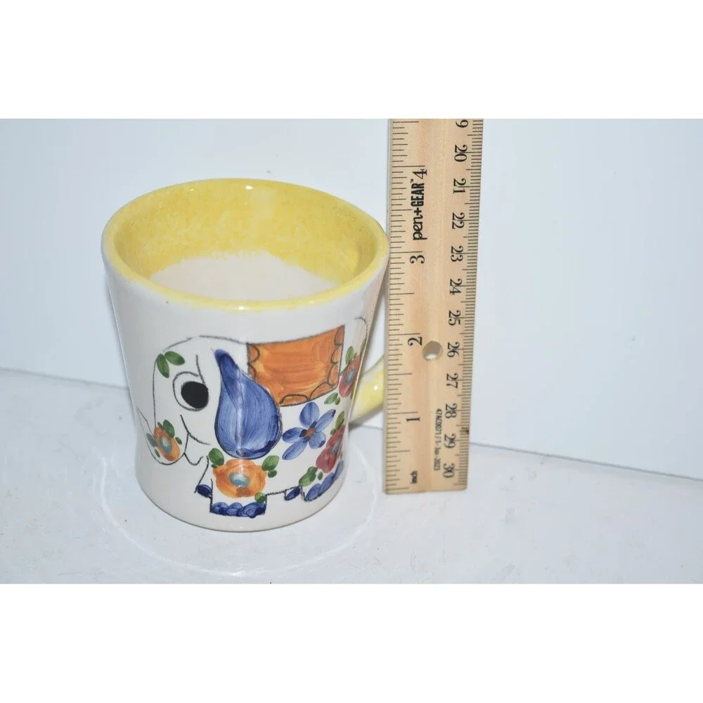 Vtg Elephant Mug Coffee Cup Floral Italy Hand Painted Unique‎ design